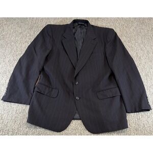 VTG Burberry Suit 42R Mens 100% Wool Navy Blue Pinstripe Blazer Jacket Pockets